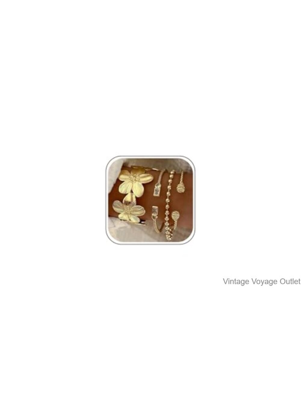 Dainty Floral Gold Bangle Bracelets Stackable Set Cubic Zirconia Open Cuff